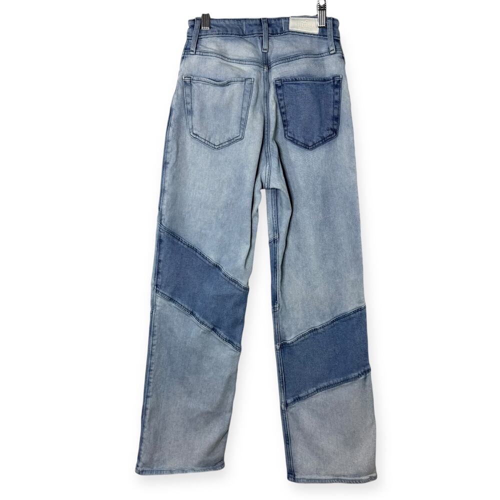 Hollister Patchwork Dad Jeans Ultra High Rise Two Tone Blue Denim‎ 23x29 Y2K - Picture 4 of 13
